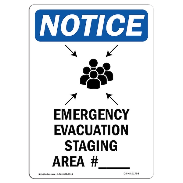 Safety Sign, OSHA Notice, 5" Height, Emergency Evacuation Sign With Symbol, Portrait, 10PK